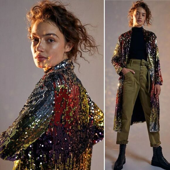 NWT Anthropologie Dulcinea Sequin Longline Jacket S Swifty Whimsical Party Glam - Picture 9 of 11